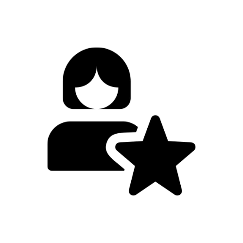 Black and white icon of a woman with a star next to her